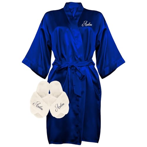 Custom Women Satin Robes with Slippers, Gift Set for Her, Personalized Bride and Bridesmaid Gift Bundle