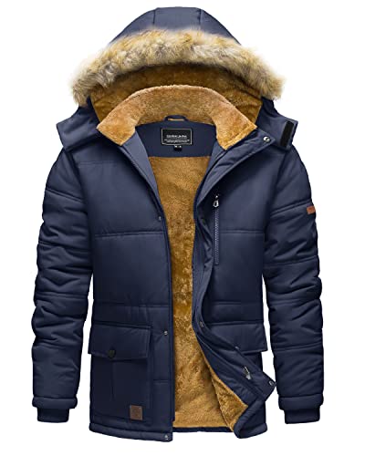 TACVASEN Winter Coat for Men with Hood Water Repellent Snow Jackets Windbreaker Hiking Fleece Parka Navy