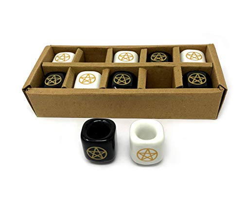 Vrinda® Ceramic Chime Candle Holder Pentacle Design - Approx. 1 Inch Holder - Wiccan Decor - Great for Casting Chimes, Meditation, Rituals, Spells, Wiccan Supplies (Pack of 10, Black & White)