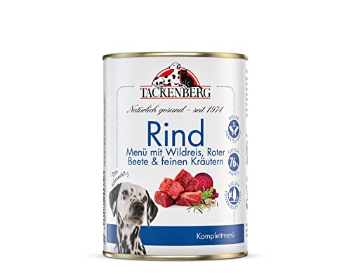 TACKENBERG Rind mit Wildreis, Roter Beete & feinen Kräutern Nassfutter Dose für Hunde - Hundefutter in Premiumqualität - natürlich getreidefrei, 6 x 400 g