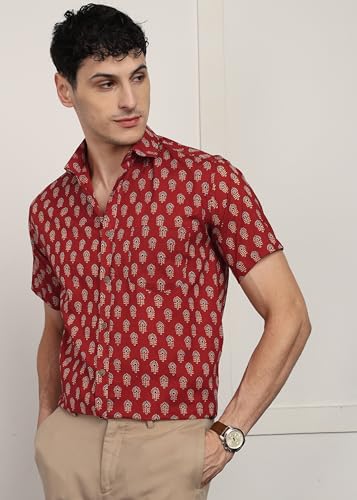 Image of BLOCKS OF INDIA Cotton Hand Block Print Half Sleeves Summer Shirt for Men