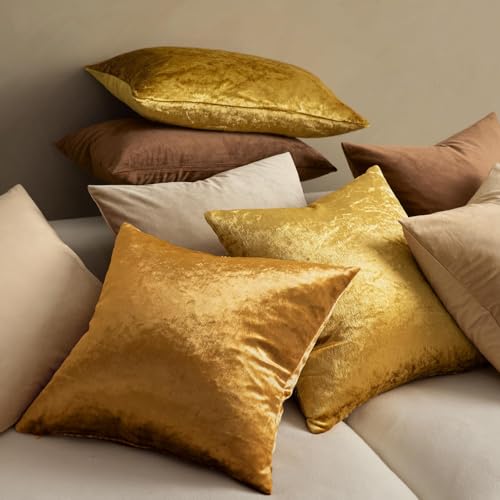Image of MIULEE 28x28 Inch Euro Sham Velvet Pillow Covers, Set of 2 Large Square Decorative Pillows -Golden Super Soft for King Bed, Sofa, Couch, Accent Chairs with Hidden Zipper