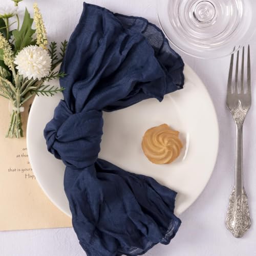 Image of MLMC 60 Pack Cheesecloth Napkins Bulk Navy Blue Washable Reusable Cloth Napkins 21 inchx21 inch Boho Dinner Table Napkins in Bulk for Bridal Shower Wedding Events Table Decor