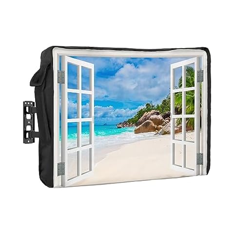 Rocking Giraffee Outdoor TV Cover Hawaiian Sea Beach with Palm Trees Waterproof Weatherproof TV Covers for 60 to 65 Inch Outside Flat Screen TV Protector Shield 58" W x 37" H x 4.5" D Cover