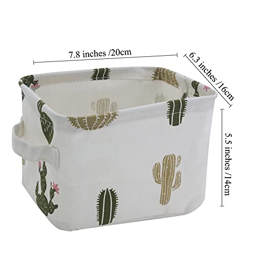 Mziart Cute Small Storage Basket With Handle, Foldable Cotton Fabric Storage Organizer Box For Nursery Kids Babies Room Shelves & Desks (Multi-Colored Cactus) #TOP1
