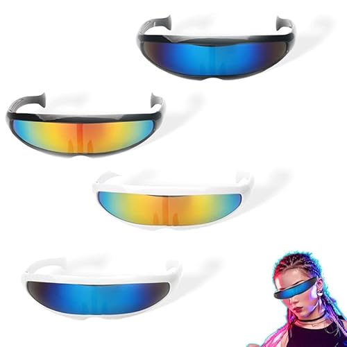 YADIMI 4 Stück Futuristische Sonnenbrille,Fun Glasses Rollenspiel Halloween Brillen Set,Partybrille Funbrille,Space Brille Alien Brillen Set Cover