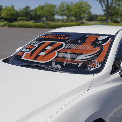 Image of Fanmats NFL Windshield Sun Auto Shade, Sun Shield Sun Visor Accordion tri-fold for Storage 59 inch x 29.5 inch, Colorful Team Design