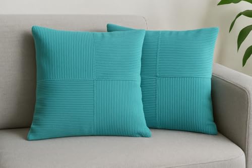 Image of Guffaw Corduroy Pillow Covers Boho Decorative Spliced Throw Pillow Covers Soft Solid Couch Pillowcases Cross Patchwork Cushion Covers for Living Room Bed Sofa 16x16 inch (2, Aqua)