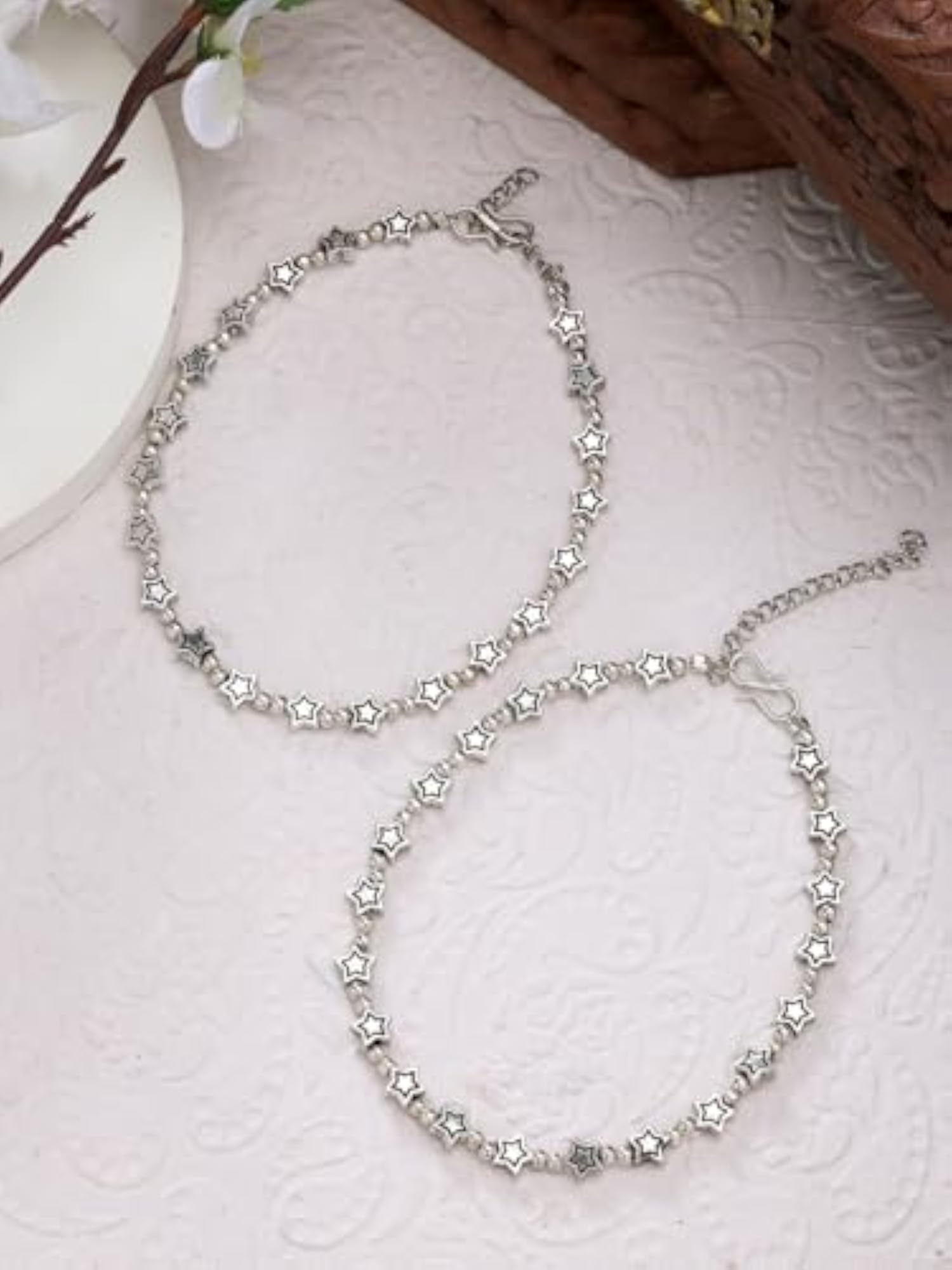 Set of 2 Silver-Plated Star Design Anklets for Women