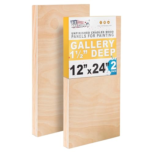 U.S. Art Supply 12x24 Cradled Wood Panels (2 Pack) - 1-1/2" Gallery Depth
