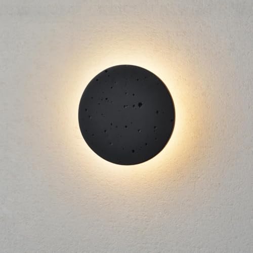 Image of Black Wall Sconce Indoor,Hallway Sconces Wall Lighting Round,Led Cement Wall Lamp Hardwired,Minimalist Wall Mount Light Flat Design,Modern Sconces Lighting for Bedroom,Living Room,12w 3000k,Warm White