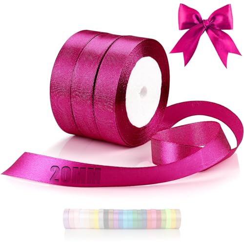 TXXATX 66 m Cinta de Raso 20 mm Cintas Fucsia Tela 3 Rollos Regalo Lazo para Costura Boda Bautizo Cumpleaños Envoltura de Regalos Decoración de Mesa de Navidad Ramo