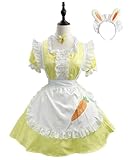 [YZZYQQ] メイド服 かわいい 半袖メイド服 ミニスカメイド服 ドレス ハロウィン 仮装 コスプレ 衣装 喫茶店 可愛い かわいい ドレス アイドル セクシー メイド服 コスプレ仮装 初心者 セット イエロー XL