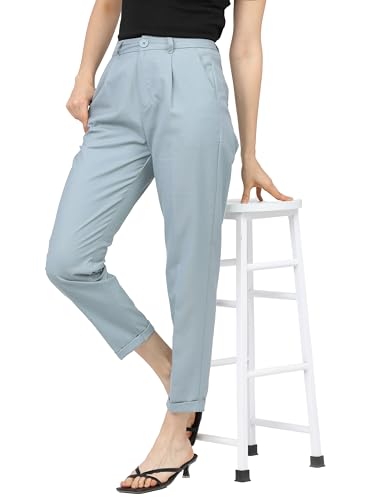 Image of Tokyo Talkies Women's Regular Fit Peg Trousers | Stretchable Trousers| High-Rise