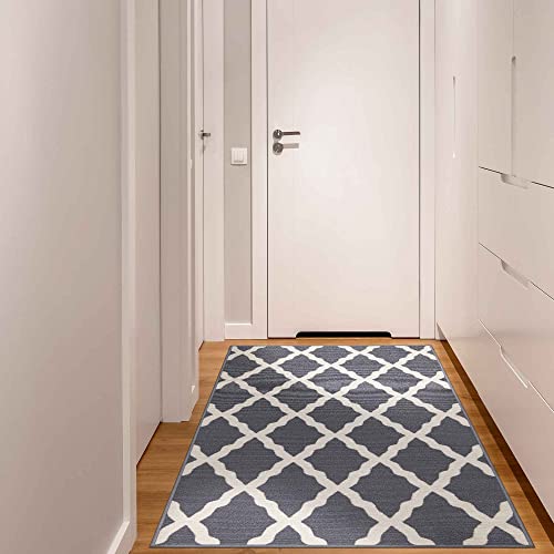 Machine Washable Moroccan Trellis Design Non-Slip Rubberback 3X5 Traditional Indoor Area Rug For Living Room, Bedroom, Kitchen, 3'3" X 5', Gray #TOP4