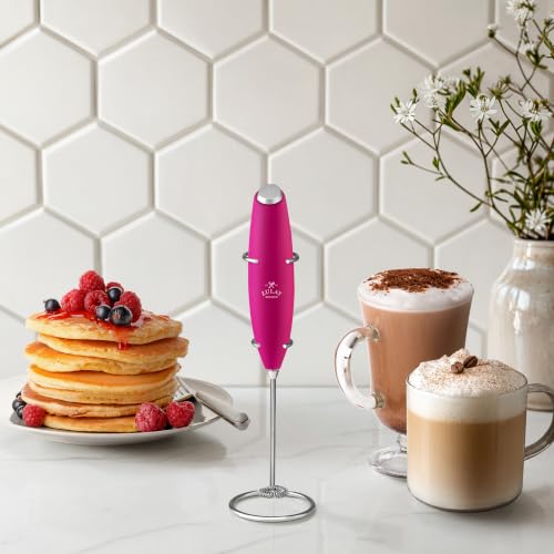 Image of Zulay Kitchen Powerful Milk Frother Wand With Duracell Batteries - Ultra Fast Handheld Drink Mixer - Electric Whisk Foam Maker for Coffee, Lattes, Cappuccino & Matcha - Z1 Motor - Dragonfruit