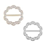 2Pcs Fashionable Rhinestones Scarf Clips Bright Shine Round T-Shirt Tie Clips Cubic Zirconia Scarf Buckle Metal Circle Clip for Women Girls