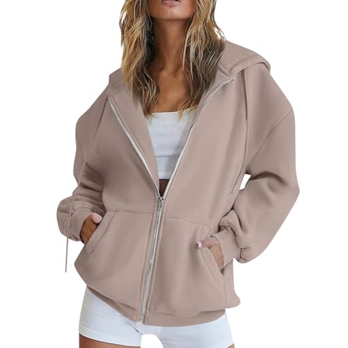 Sweat à Capuche Zippé Femme – Coupe Baggy, Poches Kangourou – Tissu Coton-polyester Doux – Pour Sport, Décontracté