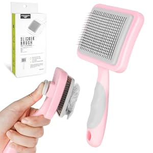 Dog Brush Cat Brush, Cat Grooming Comb Self Cleaning Pet Hair Comb with Button Dog Grooming Tool for Small, Medium & Large Pet Shedding Massage Clean (Pink)