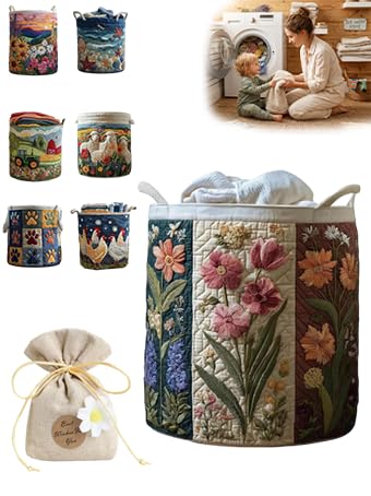 Quilted Laundry Basket, Foldable Laundry Hamper with Handles, Soft Quilted Laundry Basket for Nursery, Bedroom, Dormitories, Laundry Room,Clothes & Toys (H, M 16in*22in)