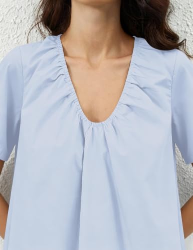 Image of Women Summer Sleeveless Babydoll Mini Dress Scoop Neck Loose Fit Tank Dresses Party Ruched Short Dress with Pockets