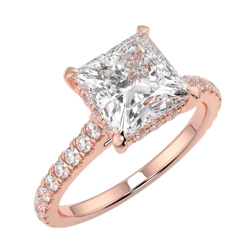 2ct Princess Cut Moissanite 4-prong Solitaire Engagement Ring for Women Solid 10K/14K/18K White Yellow Rose Gold Promise Wedding Rings Gift for Her (D Color, VVS1 Clarity)