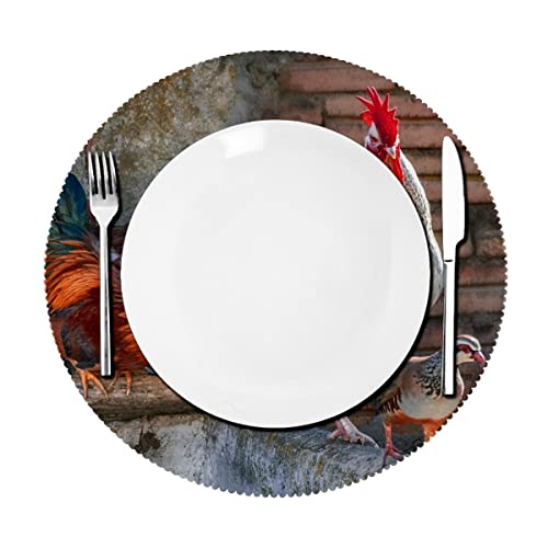 Giyimgaf Decorative Round Placemats Rooster Poultry Circle Table Mats Set Of 4 Chicken Farm Animal Placemat 15.3'' Heat Resistant Non-Slip Dining For Kitchen Farmhouse Dinner #TOP2