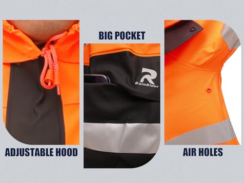 Image of RainRider Rain Suits Waterproof for Men Women Heavy Duty Rain Gear Reflective Jacket Bib Pants 3 Pieces Rainwear
