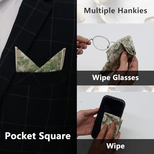 Image of Luckyvestir Pocket Squares for Men, 9 inch Cotton Linen Sage Handkerchiefs Men Women with Pocket Square Holder for Suits Business