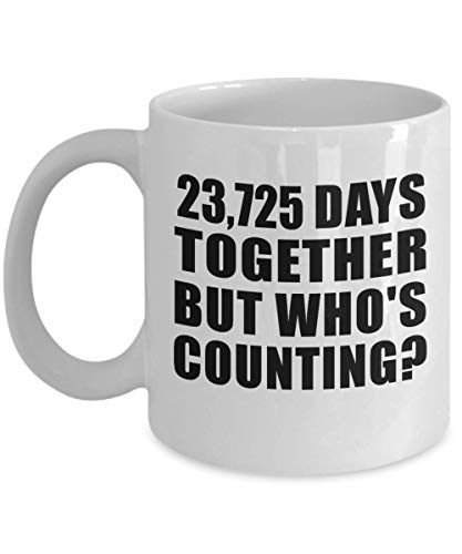 65th Anniversary 23,725 Days Together But Who's Counting - 11oz White Coffee Mug Ceramic Tea-Cup Drinkware - for Wife Husband Wo-men Her Him Birthday Anniversary Valentine's Day Easter