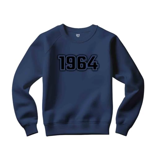 Sweatshirt 1964 unisexe bleu marine pull vintage col rond pour homme femme