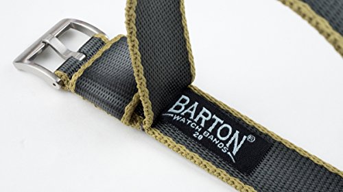 Image of 18mm Slate Grey /Tan Edges - BARTON Elite NATO Style Watch Strap - Stainless Steel Buckle - Seat Belt Nylon Watch Bands
