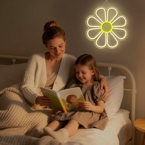 Image of Flower Neon Sign Daisy Window Light Light Up Flowers for Window Warm White Flower Led Sign for Wall Decor Bedroom Party Shop for Birthday Mother's Day