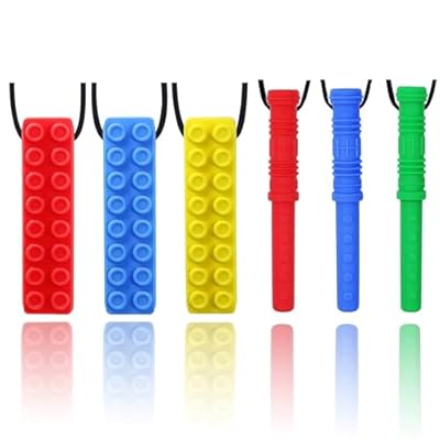 Chew Necklace by GNAWRISHING 6-Pieces Perfect for Autistic, ADHD, SPD, Oral Motor Children, Kids, Boys, and Girls Tough, Long-Lasting