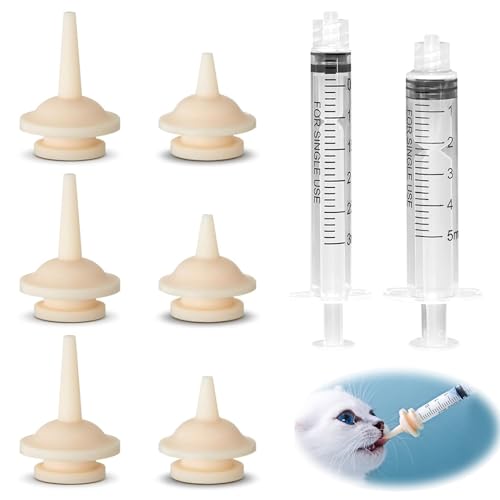LunarCharm 6-teiliges Sauger für Kätzchenflaschen Wiederverwendbares Fütterset für Kätzchenflaschen Nippel mit Spritzen für Welpen, Kätzchen und andere Neugeborene Haustiere
