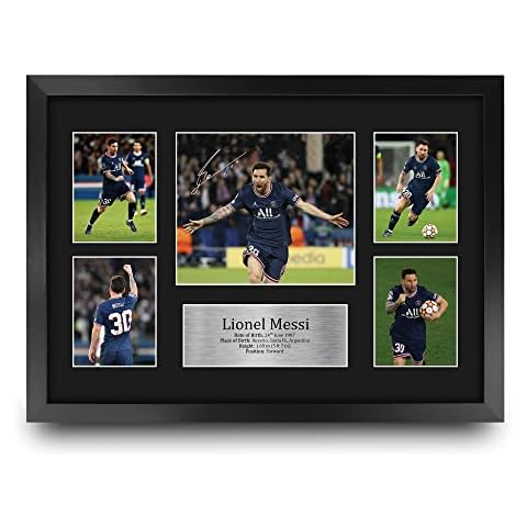 HWC Trading FR A3 Lionel Messi PSG Gifts Autogramm-Bild für Fußballfans und Fans - A3 gerahmt Cover