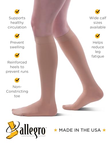 Image of Allegro 20-30 mmHg Firm Knee High Compression Stockings for Men and Women | Support hose with durable fabric and full toe coverage for comfortable everyday wear during work, travel and active days