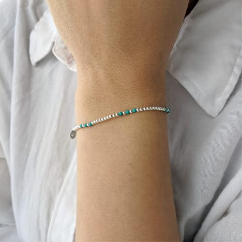 Silverly 925 Sterling Silver Blue Bead Bracelet 2mm - Small Ball Beaded Bracelets for Women - Elastic String Design - Stacker Jewelry - Boho Stretch Friendship Bracelets for Daughter2