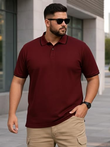 Image of Veirdo Men's Classic Fit Plus Size Polo T-Shirt, Half Sleeve, Stylish Cotton Tee, Formal & Casual Wear, Comfortable & Durable (3XL-5XL)