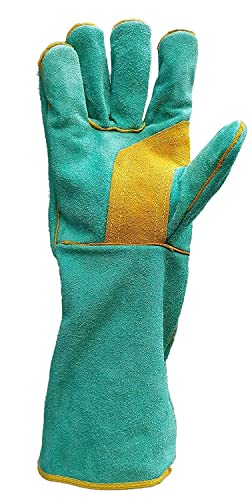 Image of Animal Handling Leather Gloves Kevlar Gauntlet for Saftey Against Cats, Dogs, Reptile, Birds, Snakes (16 inches - (Pack of 1 Pair), Green-Yellow)