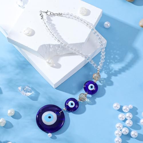 Shimmeroo Evil Eye Car Charm Hanging Ornament,Evil Eye Decor Rearview Mirror Hanging Accessories for Rear View Mirror Window Door Decorative Christmas Accessories Gifts (Blue,Round Shape)