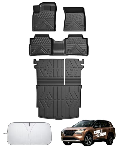 Image of Floor Mats for Nissan Rogue 2021-2024 2025 2026(Not for Sport),All Weather Protection Custom Floor Mats Trunk Cargo and Car Windshield Cover Set for Nissan Rogue Accessories,Car Floor Liners