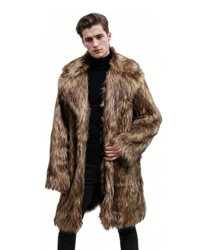 Image of UMREN Mens Warm Leopard Faux Fur Coats Jacket Long Luxury Overwear Parka Cardigans
