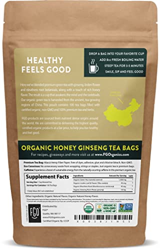 Fgo Organic Honey Ginseng Green Tea, Eco-Conscious Tea Bags, 100 Count #TOP1