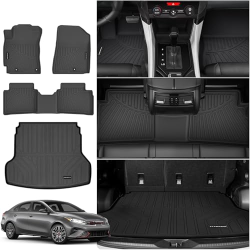Floor Mats for 2019 2020 2021 2022 2023 2024 Kia Forte Upgrade Trunk Mat All Weather Floor Liners TPE Rubber Cargo Liner Fit for 2024 Kia Forte Anti-Slip Full Set Automobile Mats Accessories