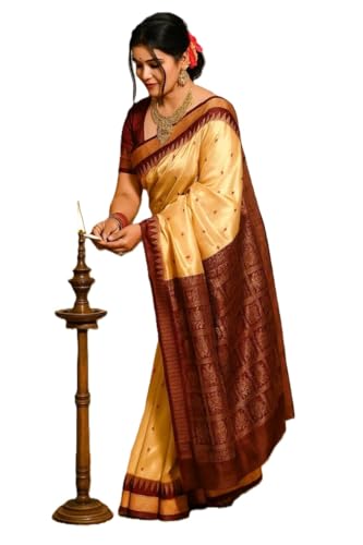 Image of NEW COLLECTION Women's Odisha Handloom Sambalpuri Pata Saree Temple Border Pasapalli Bomkai Buti Boyanika Design Saree Banarasi Soft Papa Silk Simple Ethnic Orissa Sari with Blouse Piece