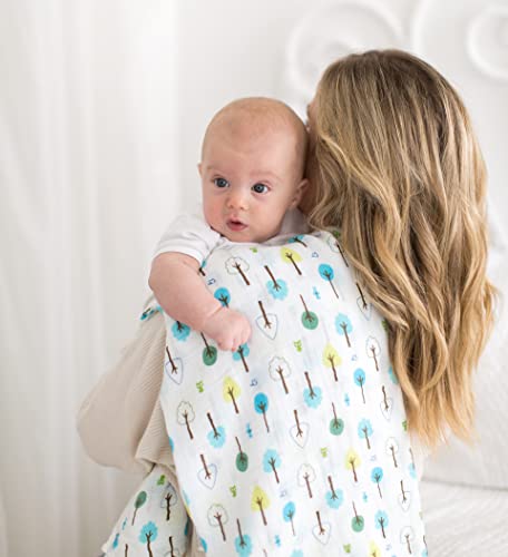 Image of SwaddleDesigns Marquisette Swaddling Blanket, Premium Cotton Muslin, True Blue Cute and Calm (Pack of 2)