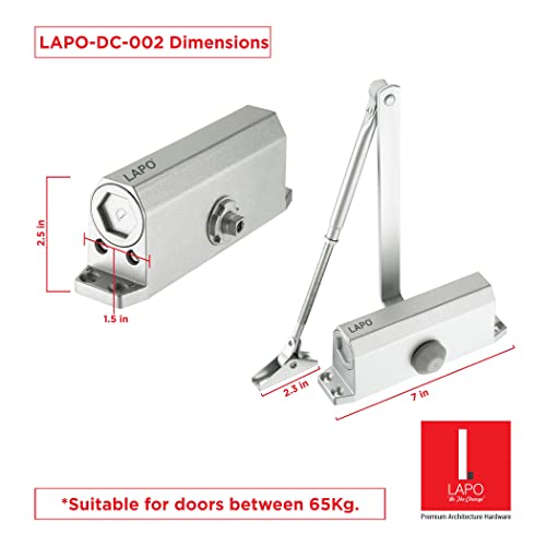 Image of LAPO Heavy Duty Aluminium Automatic Hydraulic Double Speed Door Closer / Aluminium and Wooden Door Closer with Fitting Set for All Door Weight Up to 65 Kg (Silver Finish)