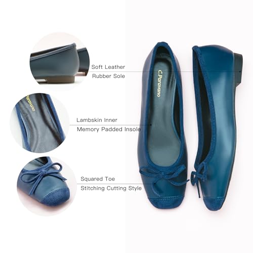 Image of C.Paravano Ballet Flats | Square Toe Shoes | Bow Slip Ons | Ballet Shoes for Women | Dressy Flats for Women
