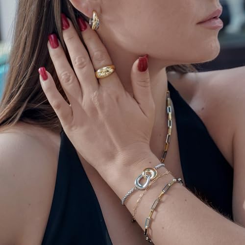 Ciunofor Two Tone Bracelets for Women, Silver Interlocking Circle LInk Charm Bracelet, Gold and Silver Bracelet for Adult, Adjustable Sliding Mixed Metal Jewelry2